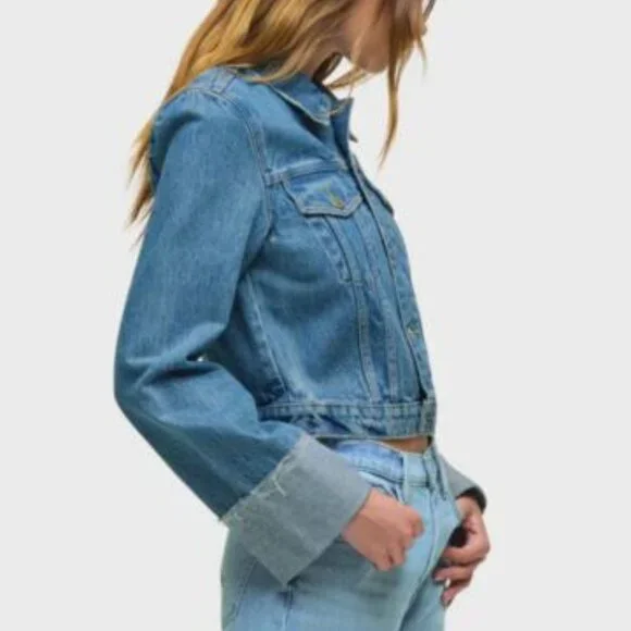 Hudson Jeans Women's Wide Cuffed Cropped Denim Jacket, Size Medium, Lt. Blue - Picture 8 of 15